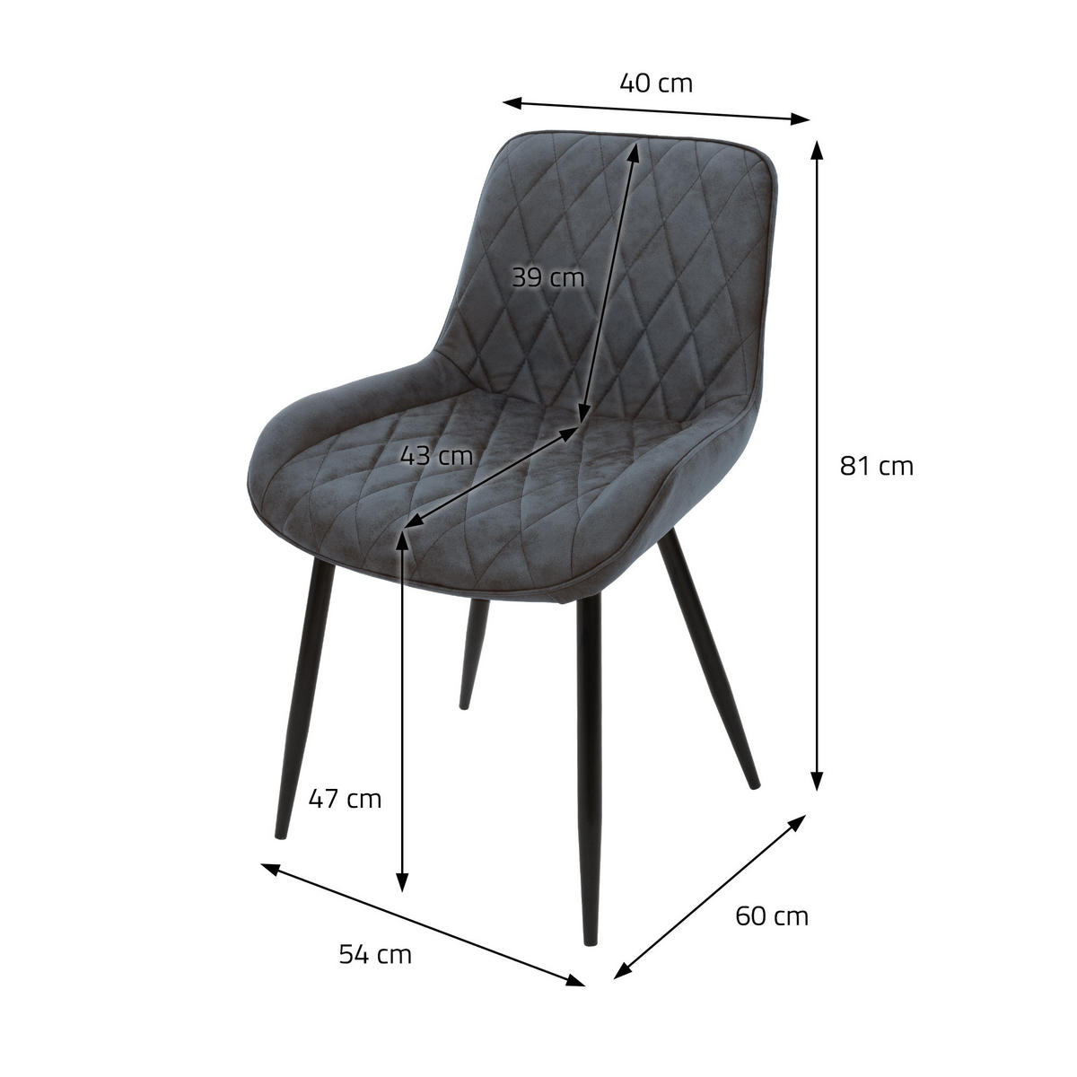ESSZIMMERSTUHL Samt Anthrazit 4er Set - Anthrazit, Metall (54/81/60cm) - ML-DESIGN