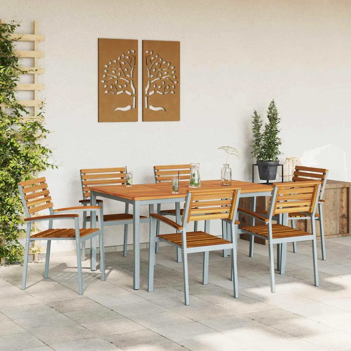 LOUNGEGARNITUR Garten 7-teiliges Grau - Grau, Holz - Kaket