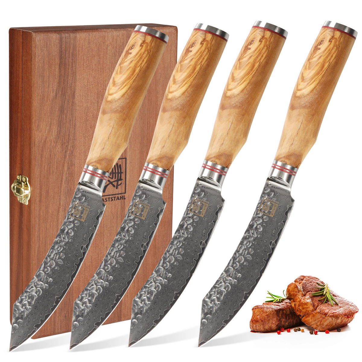 4ER STEAKMESSER-SET 12 cm - Braun, Holz/Metall - Zayiko