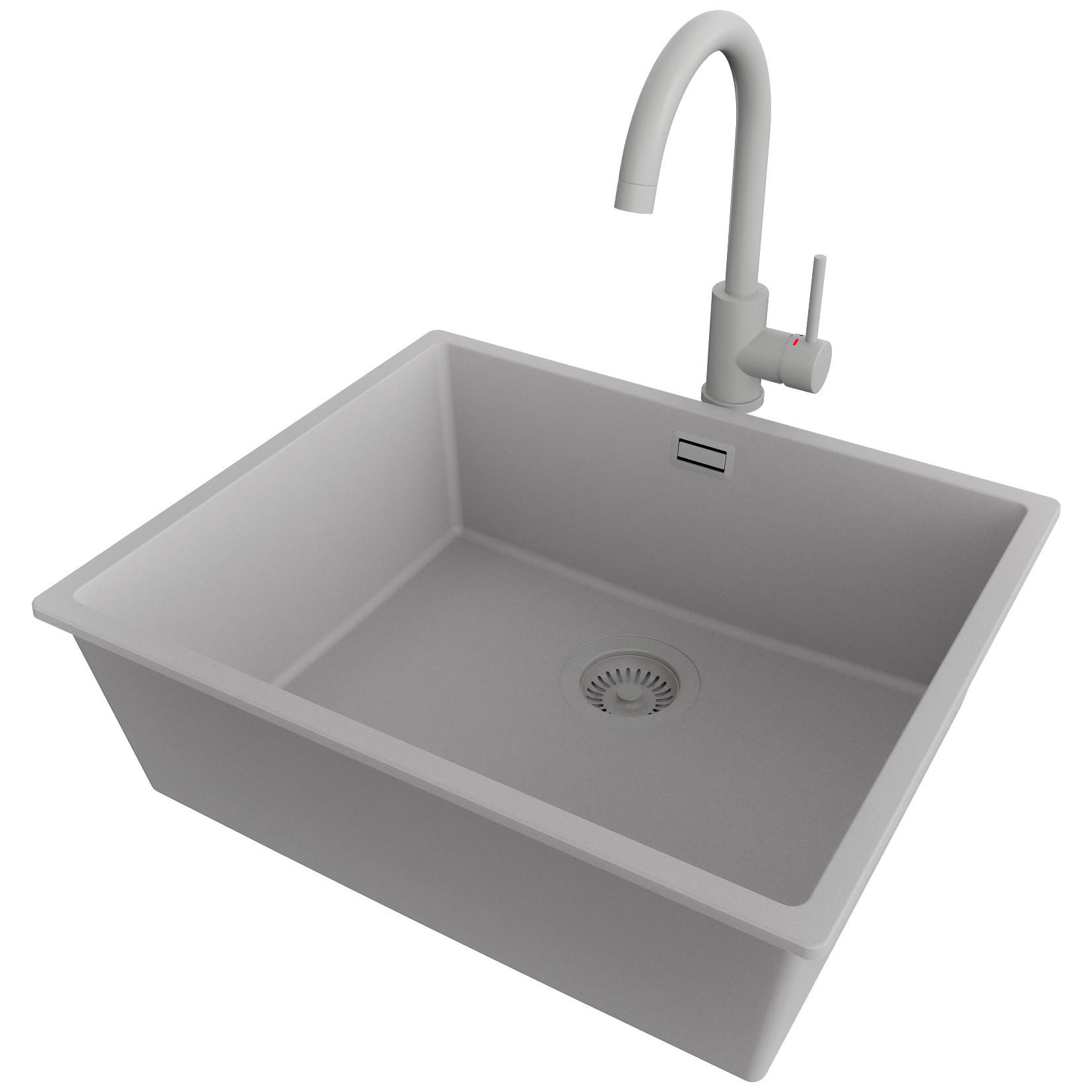 UNTERBAUSPÜLE GRANIT London, 3-er set Alles Grau 56/47 cm, 1 Becken + Küchenarmatur 32/20 cm + Ablauf-Set ab 60er Unterschrank - Grau, Kunststoff (56/20/47cm) - Primagran