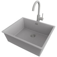UNTERBAUSPÜLE GRANIT London, 3-er set Alles Grau 56/47 cm, 1 Becken + Küchenarmatur 32/20 cm + Ablauf-Set ab 60er Unterschrank - Grau, Kunststoff (56/20/47cm) - Primagran