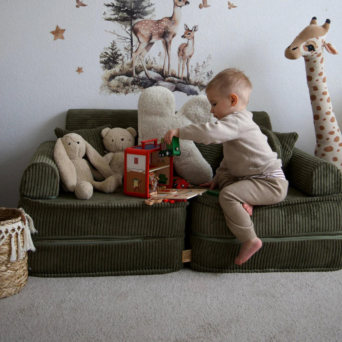 KINDERSOFA AESTHETIC 120 cm Cord Khaki 12 Stk - Grün, Textil (60/12.5/120cm) - MeowBaby