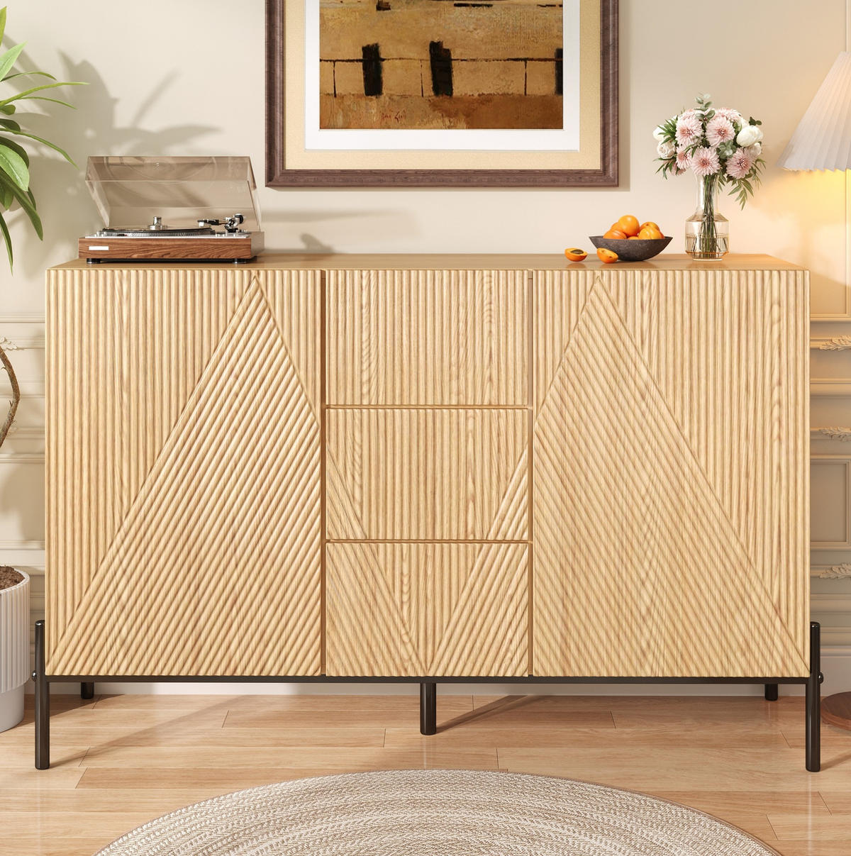 SIDEBOARD 115,5/40/76 cm in Natur mit 2 Türen und mittiger Schublade - Naturfarben, Holzwerkstoff (115.5/76/40cm) - Flora Grace
