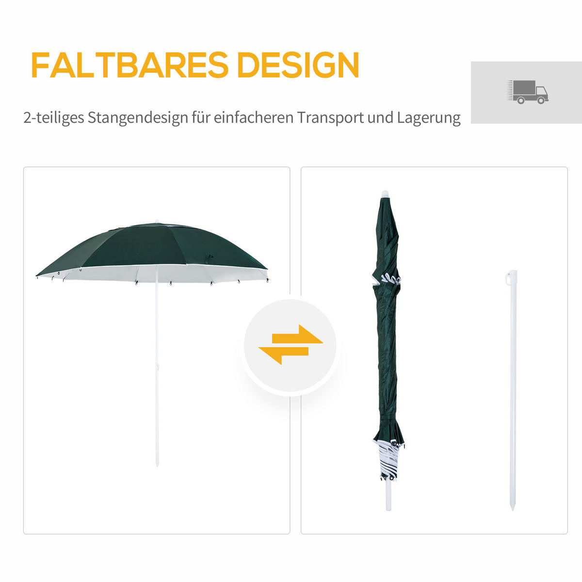 SONNENSCHIRM, Polyester mit Silberbeschichtung, Dunkelgrün - Dunkelgrün, Metall (210/210cm) - Outsunny