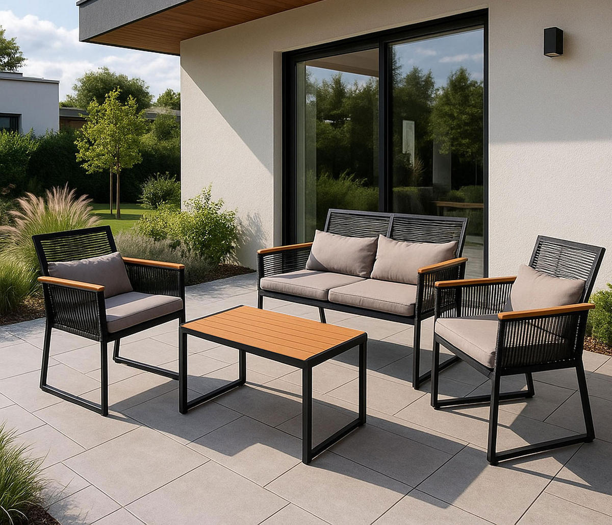 GARTEN-GARNITUR Schwarz, Braun, Hellgrau - Hellgrau/Schwarz, Metall - MCW