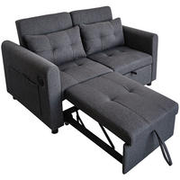 SCHLAFSOFA 3-in-1 mit USB, Armlehnentaschen und Kissen - Grau, Textil (142/83/85cm)