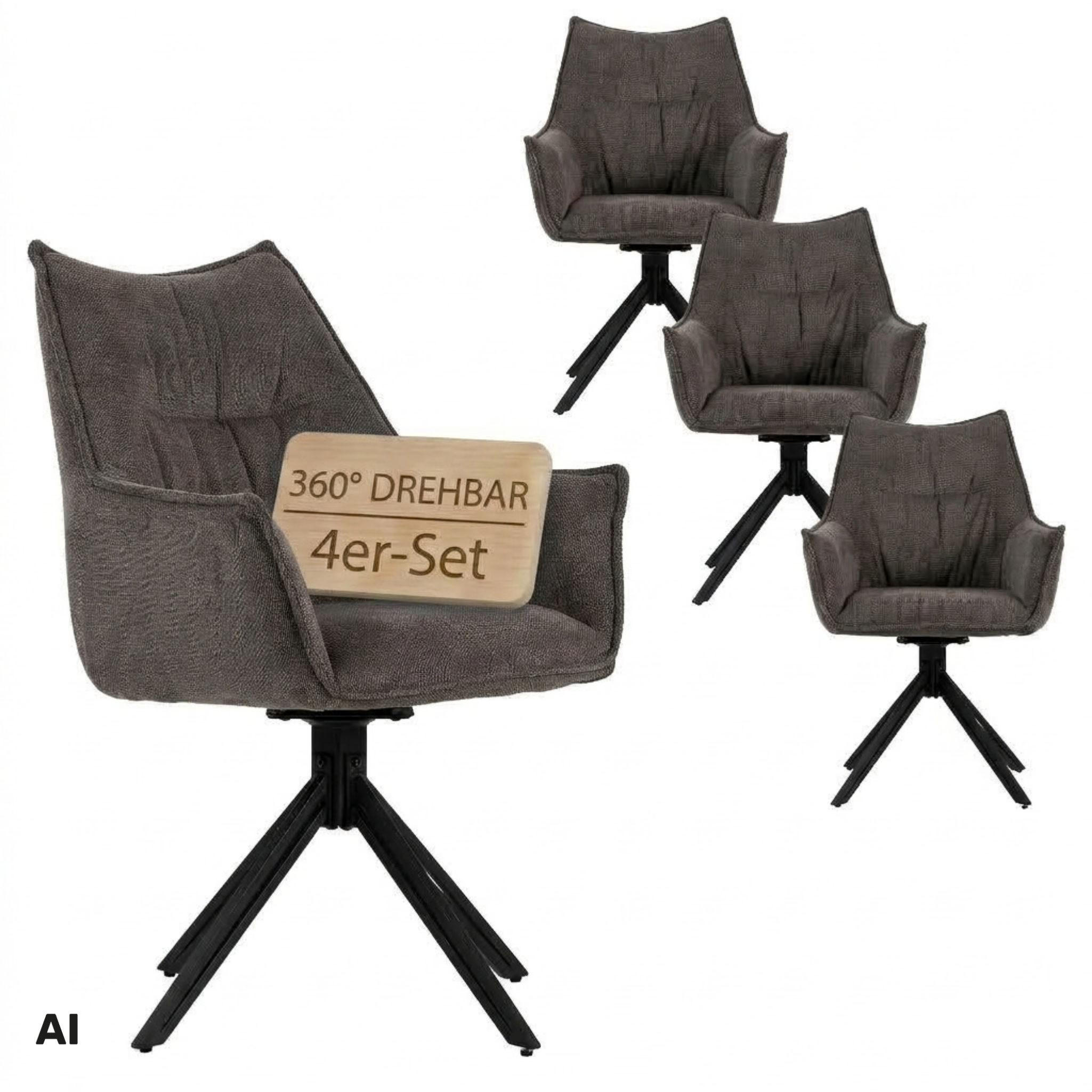 ESSZIMMERSTUHL Ginosa drehbar 4er-Set - Schwarz/Grau, Textil/Metall (62/90/66cm) - Mr. Deko