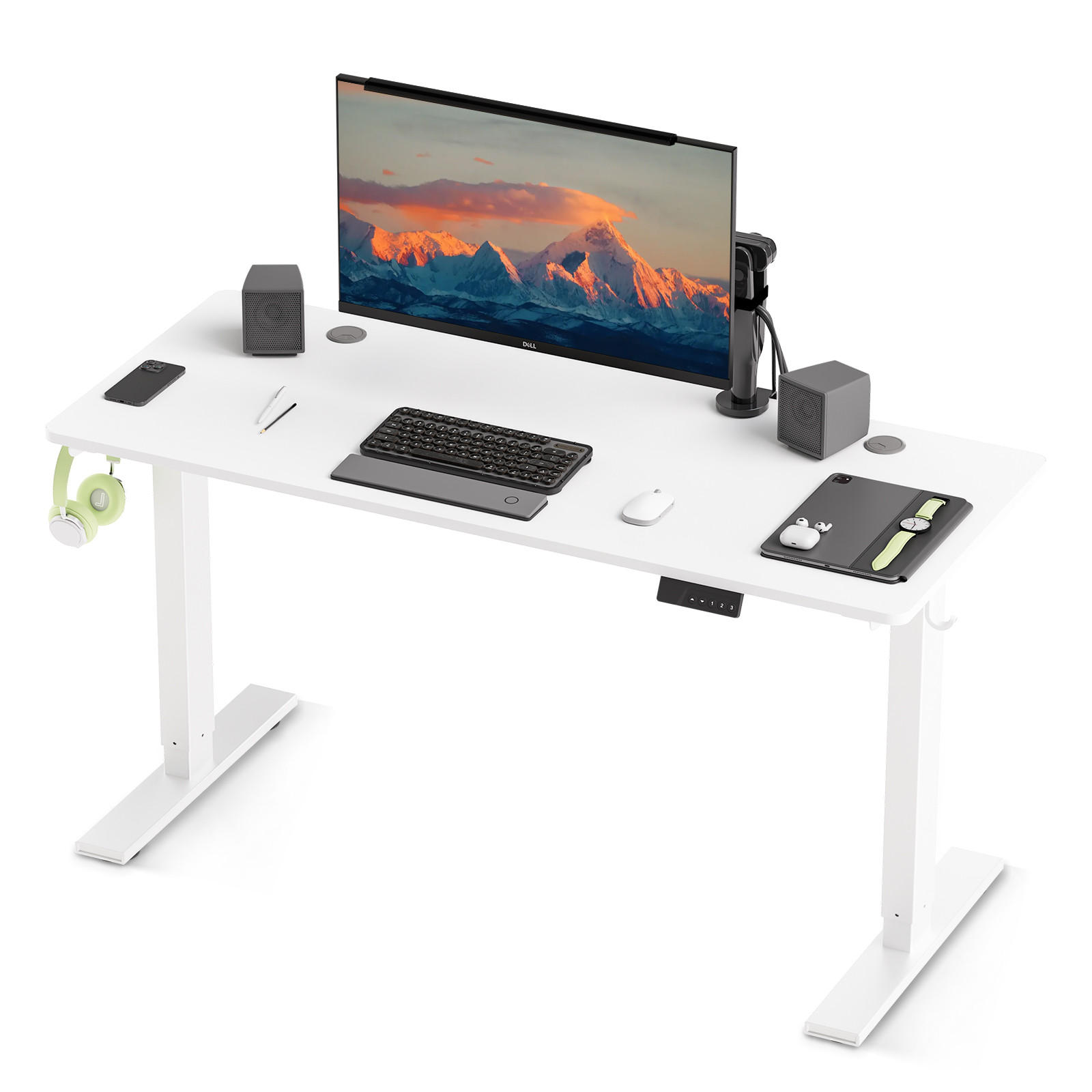 SCHREIBTISCH elektrisch höhenverstellbar 60 x 140 cm, mit Memory- und Kollisionsschutzfunktion - Weiß, Metall (140/60/117cm) - HOMAVO