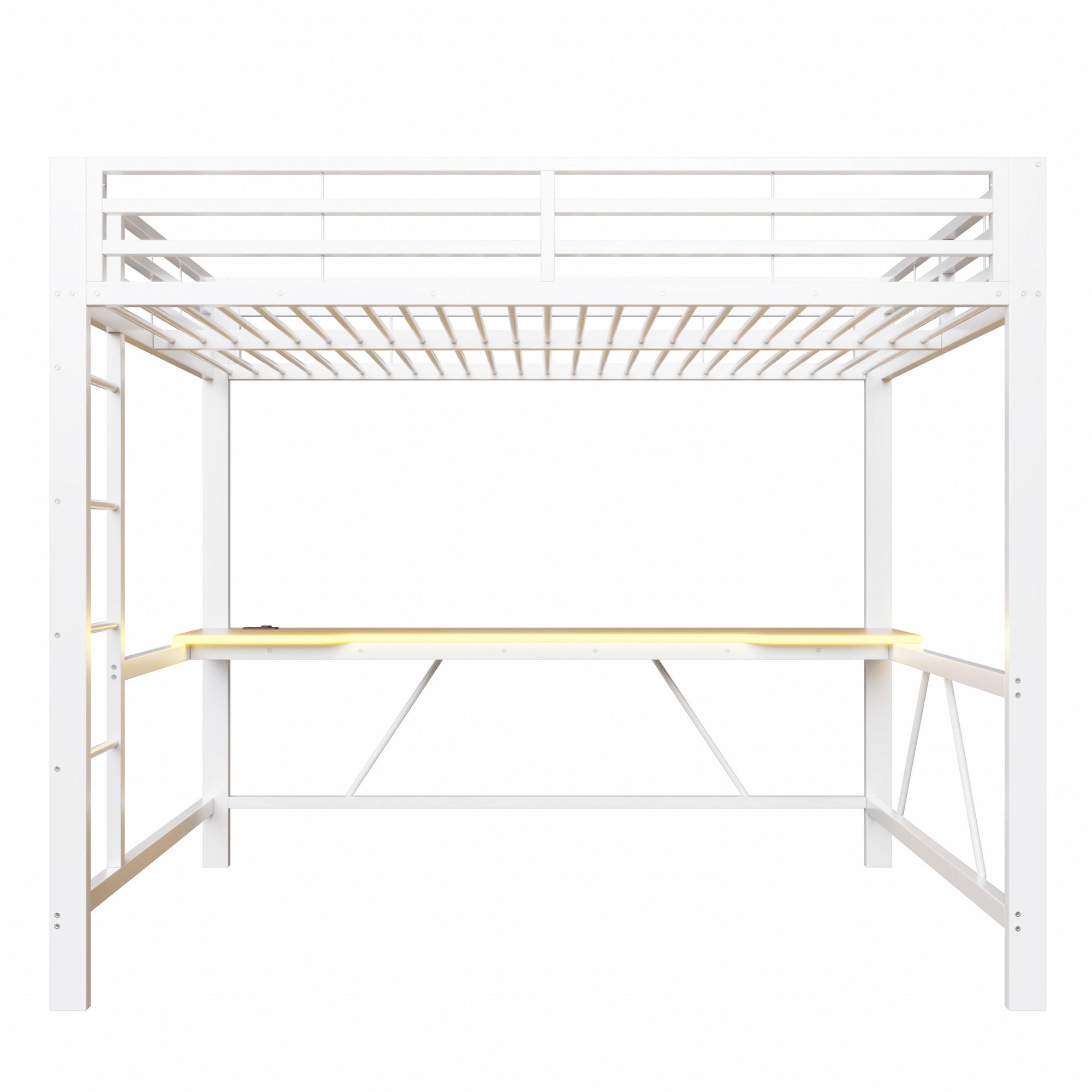 HOCHBETT 90/200 cm Weiß mit LED-Beleuchtung, USB-Ladestation und Schreibtisch - Weiß, Metall (90/200cm) - Oxeza