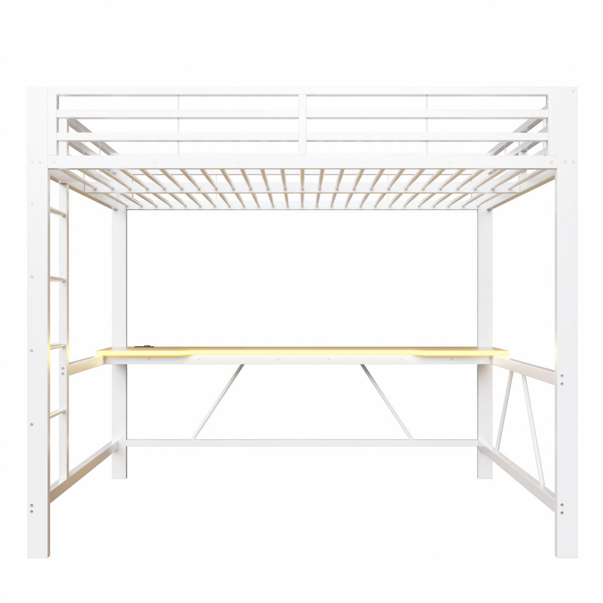 HOCHBETT 140/200 cm DE-03444, mit LED-Beleuchtung, USB-Ladestation und Schreibtisch, in Weiß - Weiß, Holzwerkstoff/Metall (140/200cm) - ComfortXL
