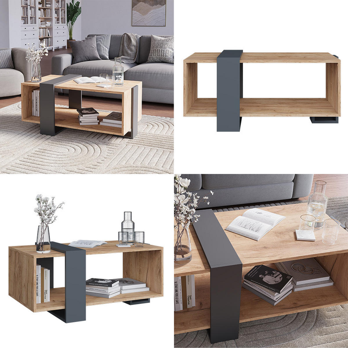 COUCHTISCH Aven Anthrazit/Goldkraft Eiche 91.5 x 52 cm - Honigeiche/Anthrazit, Holzwerkstoff (52/91.5/42.1cm) - Vicco
