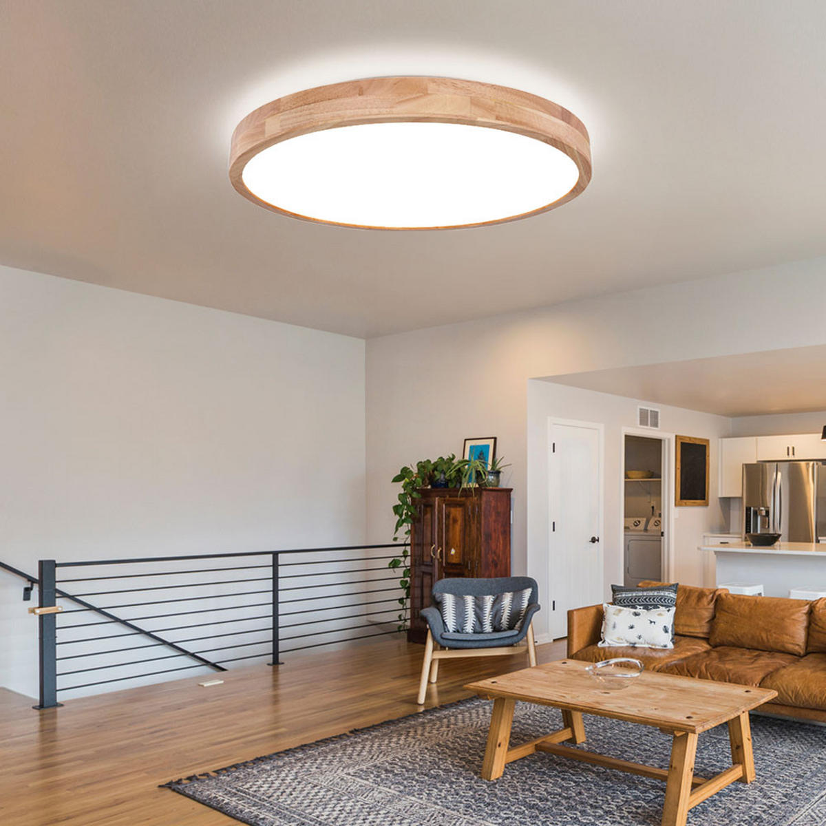 LED DECKENLEUCHTE Metall Holzoptik Braun - Braun, Metall (60/60/10.5cm) - Globo Lighting