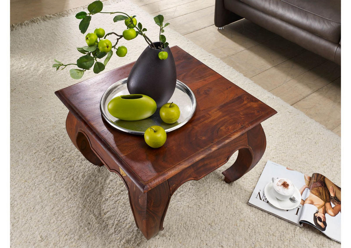 COUCHTISCH Akazie 60x60x40 nougat lackiert OPIUM #612 - Dunkelbraun, Holz (60/60/41cm) - Massivmoebel24