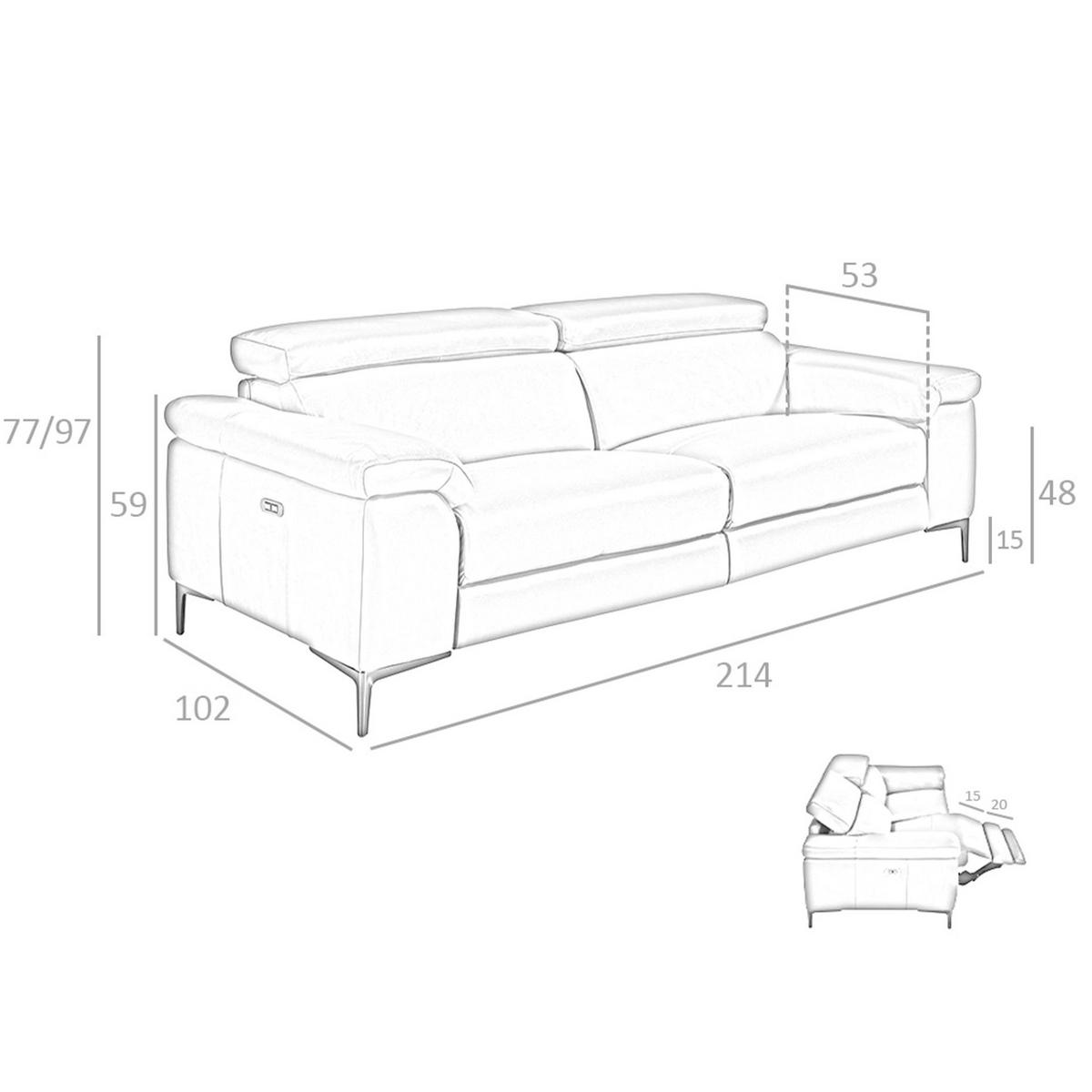 SOFA 3-sitzer relaxsofa aus dunkelgrauem leder 214/102/97 cm - Dunkelgrau/Grau, Leder (214/97/102cm) - ANGEL CERDA