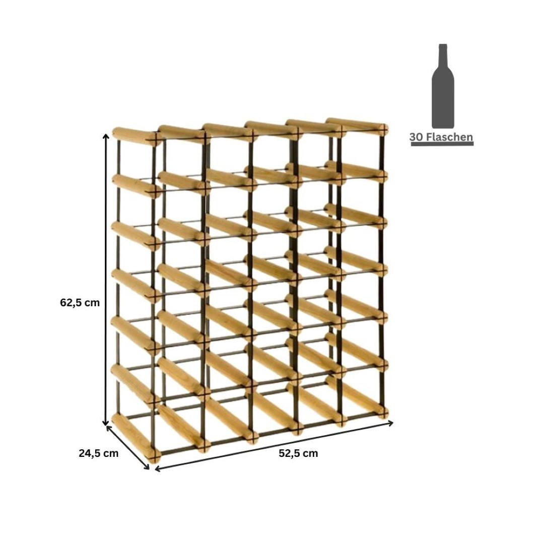 WEINREGAL Vinotega Mod Metal 62,5x52,5x24,5 cm 5x6 Flaschen Massives Kiefernholz Natur - Naturfarben, Holz (52.5/62.5/24.5cm) - PROREGAL