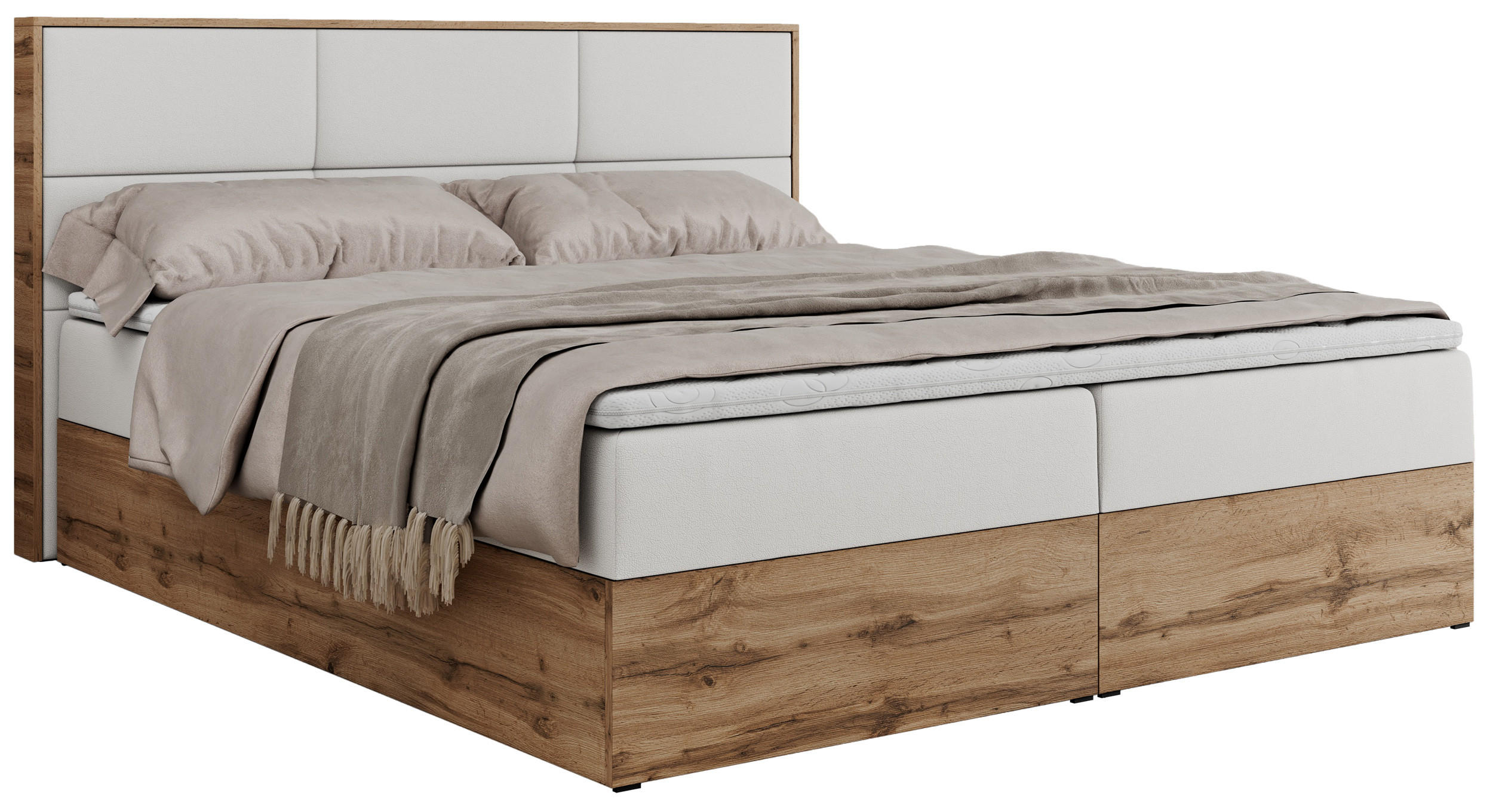 BOXBETT ALBERO 2 - 160/200 Weiß Kunstleder - H3 - Weiß, Holz/Textil (160/200cm) - MKS