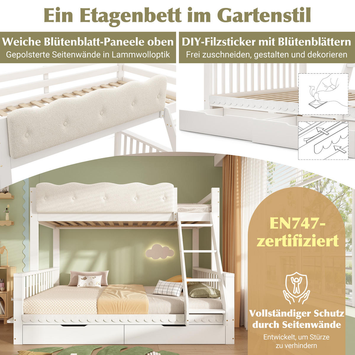 ETAGENBETT 90/200 cm & 140/200 cm in Weiß mit Schubladen und Zeitschriftenständer - Weiß, Holz/Holzwerkstoff (140/200cm) - CHICFURN