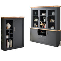 ESSZIMMER-SET 2-teilig grau, Eiche Wotan, Landhaus, Wohnkombination mit Soft-Close - Silberfarben/Eiche Wotan, Glas/Holzwerkstoff (184/205/44cm) - Furn.Design