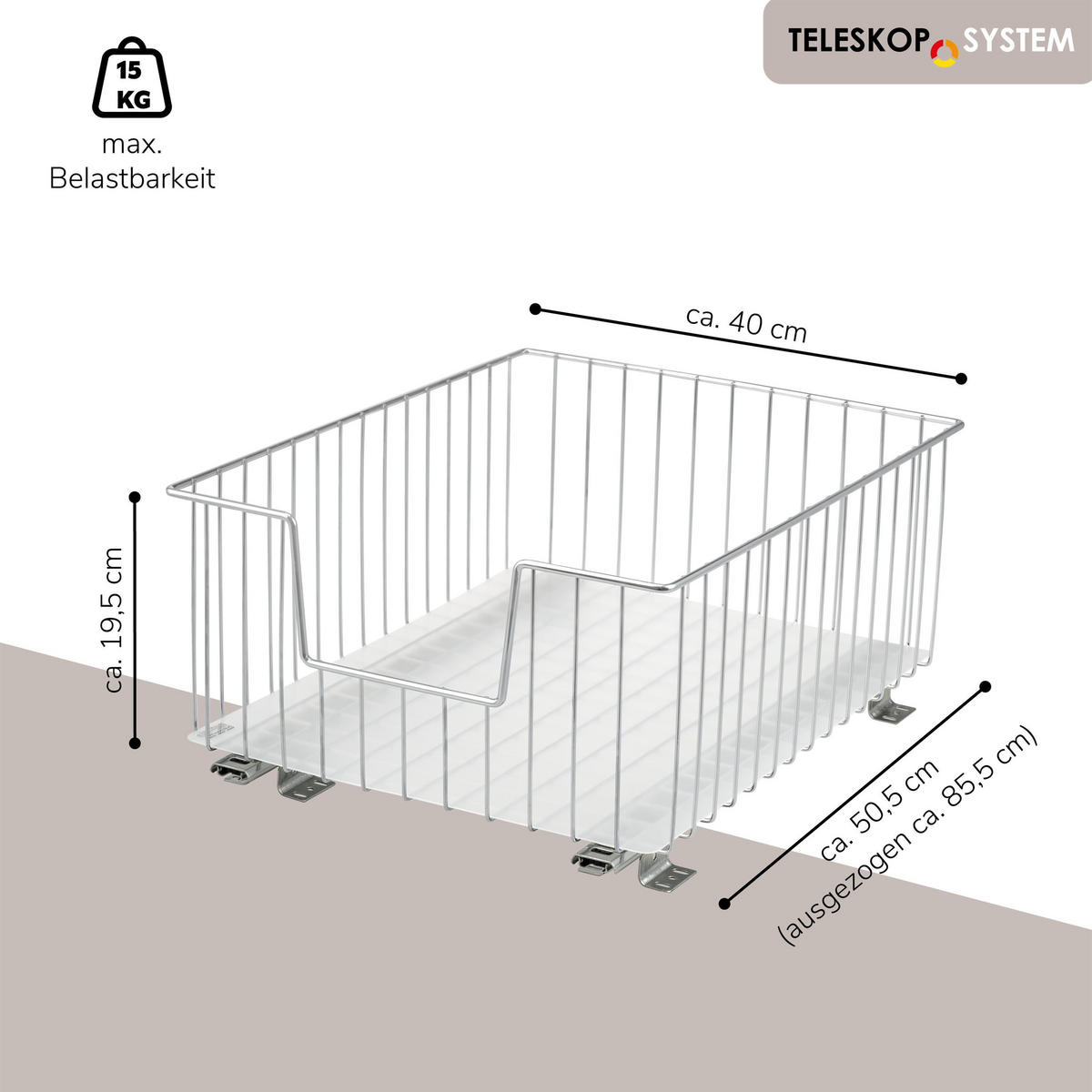 SCHRANK-KORBAUSZUG, silber, Metall - Chromfarben, Metall (40/23/50.5cm) - bremermann