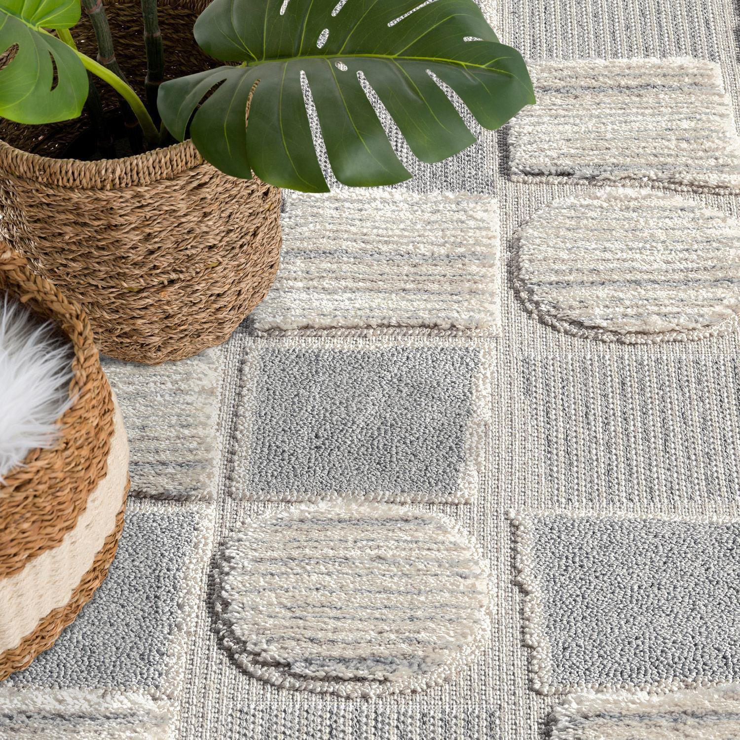 Thumbnail - carpet city Kurzflor-Teppich, Grau, Blau, Creme, Textil, Grafikmuster, Rechteckig, 80x300 cm, Oeko-Tex® Standard 100, fü...