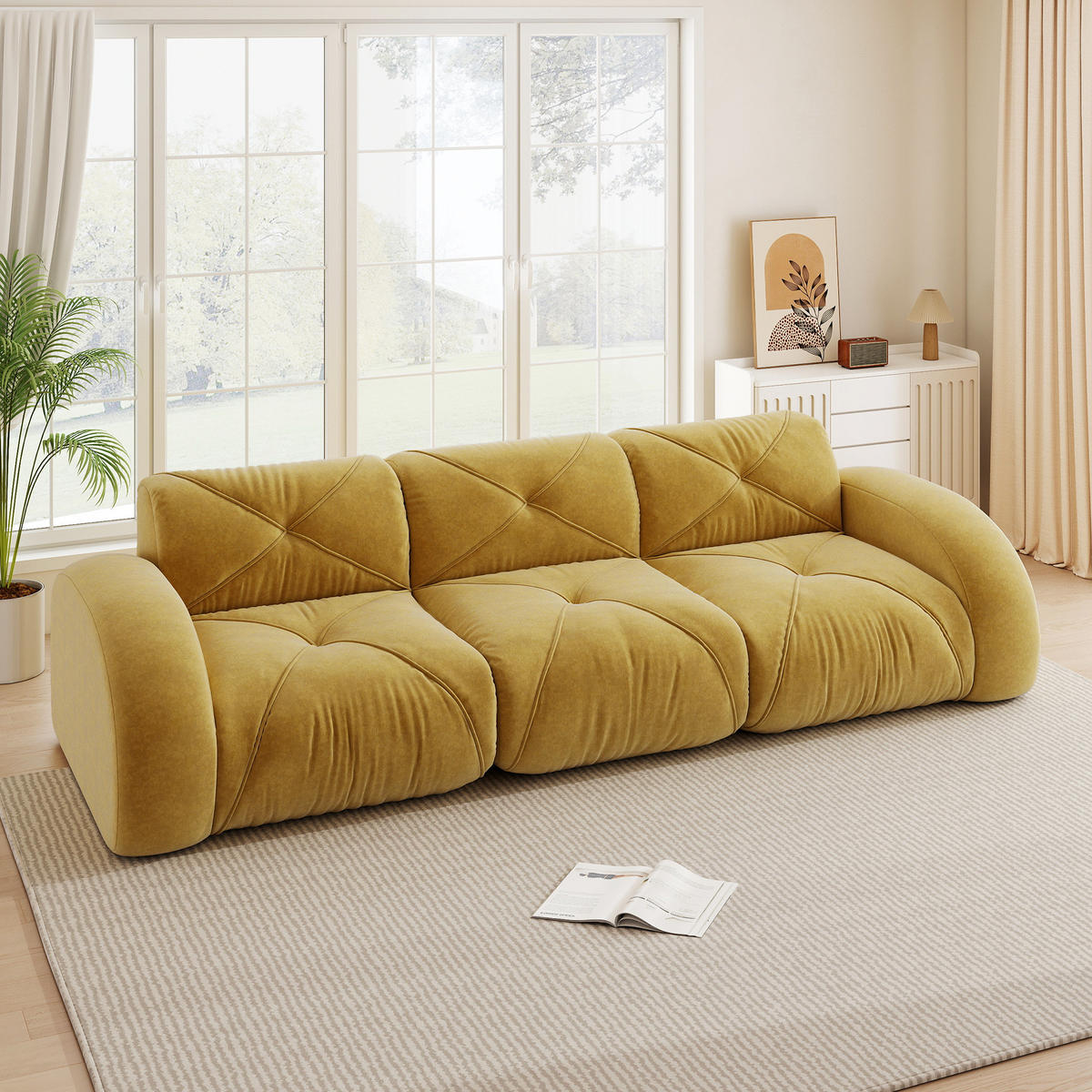 SOFA rahmenloses Modulsofa Chenille Gelb - Gelb, Kunststoff (95/76/281cm) - Meubliv