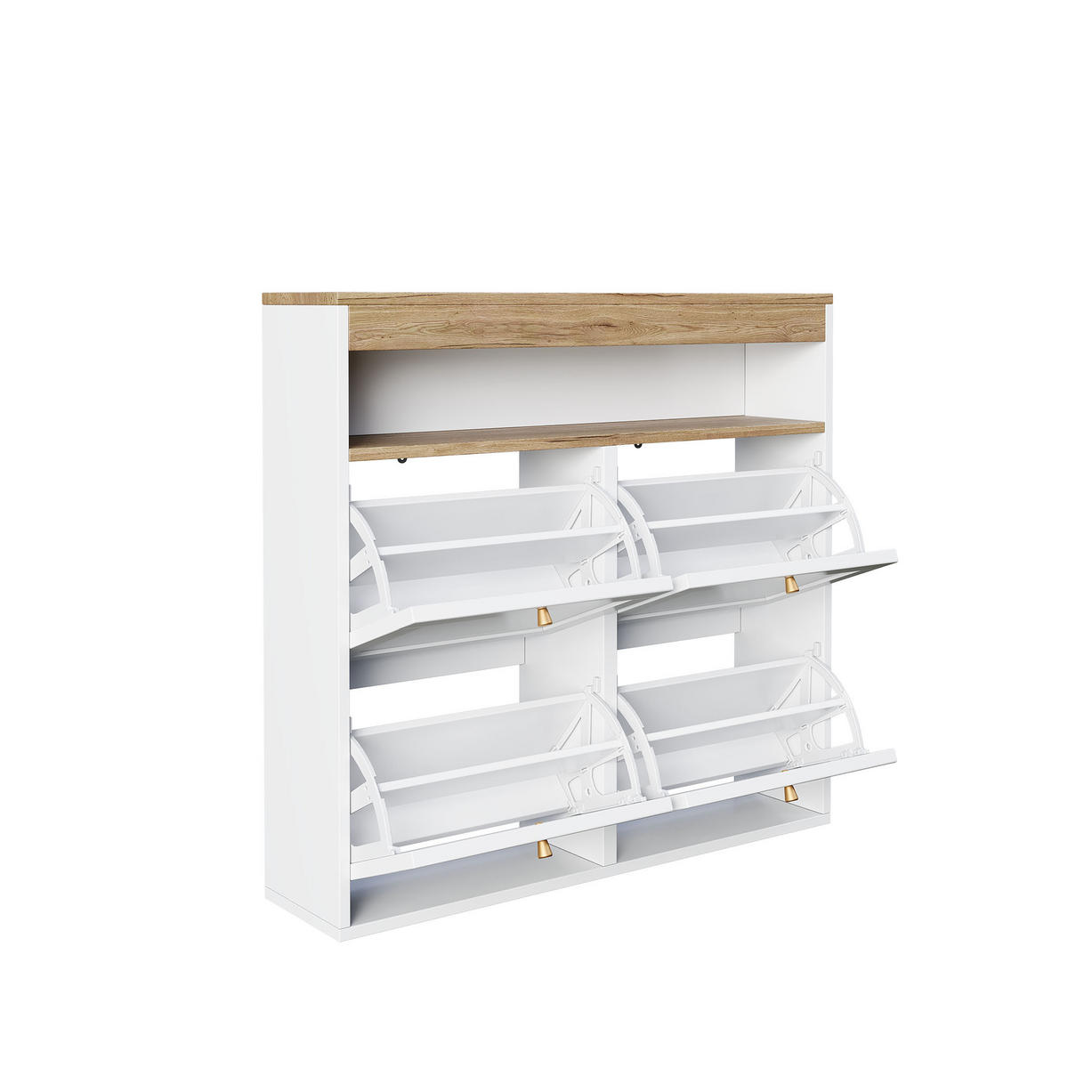 SCHUHSCHRANK 4 Klappen Weiß Holzoptik Modern Flur - Multicolor, Holzwerkstoff (105/100/25cm) - FLIEKS