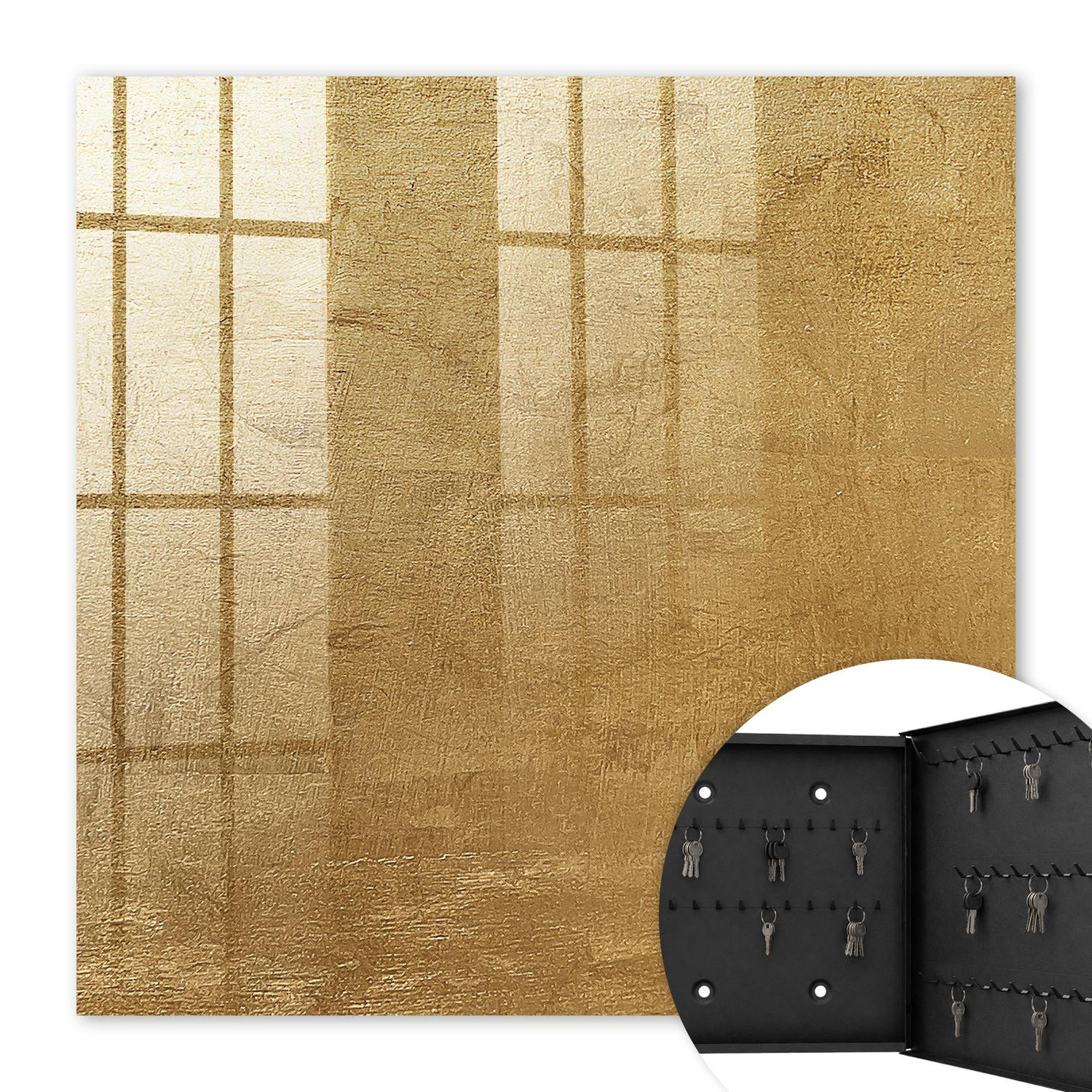 SCHLÜSSELBOX Schwarz 30x30 cm- Türöffnung nach rechts - Warme Textur - Gelb, Metall (30/30/5cm) - TULUP