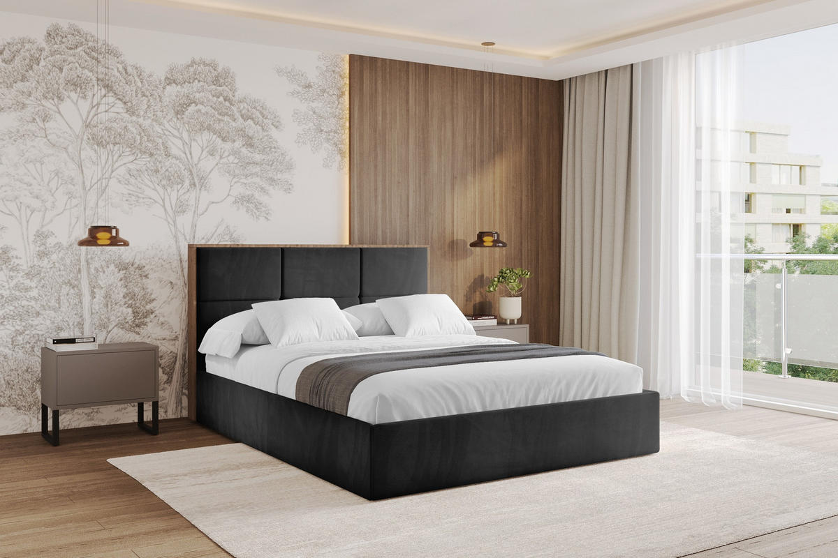 POLSTERBETT mit Bettkasten und Lattenrost, Bett mit Matratze H3/H4 - LILA 140x200 Schwarz - Schwarz, Holzwerkstoff/Textil (140/200cm) - ALTDECOR