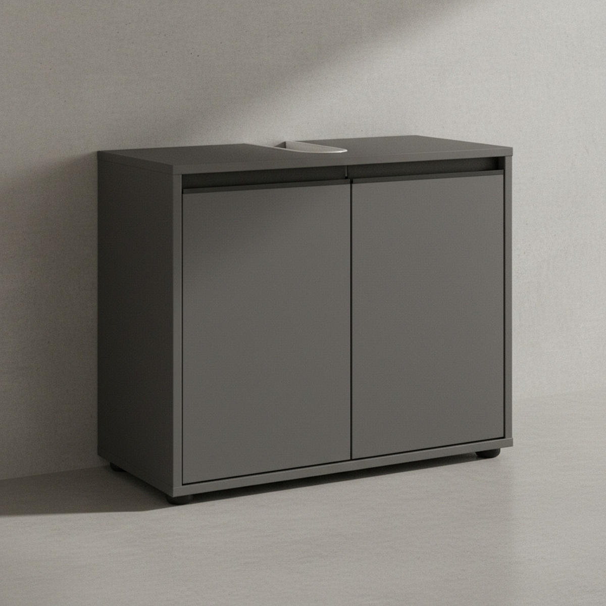 WASCHBECKENUNTERSCHRANK 63 cm mit zwei Türen und Einlegeboden | Graphit - Schwarz, Holzwerkstoff (63/55/34cm) - KADIMA DESIGN