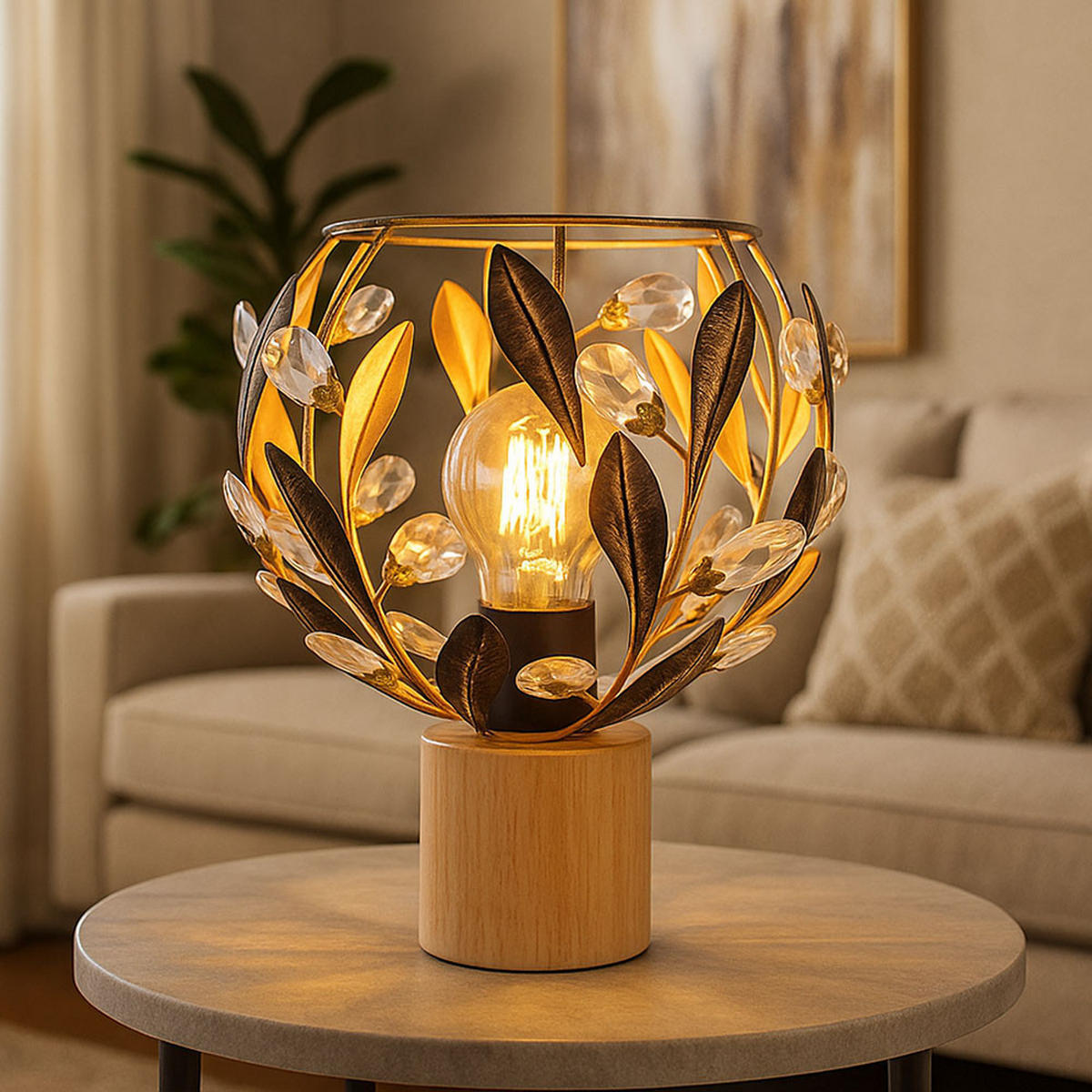 LED TISCHLEUCHTE MIKA Holz Gold - Goldfarben, Holz (20/20/25cm) - Globo Lighting