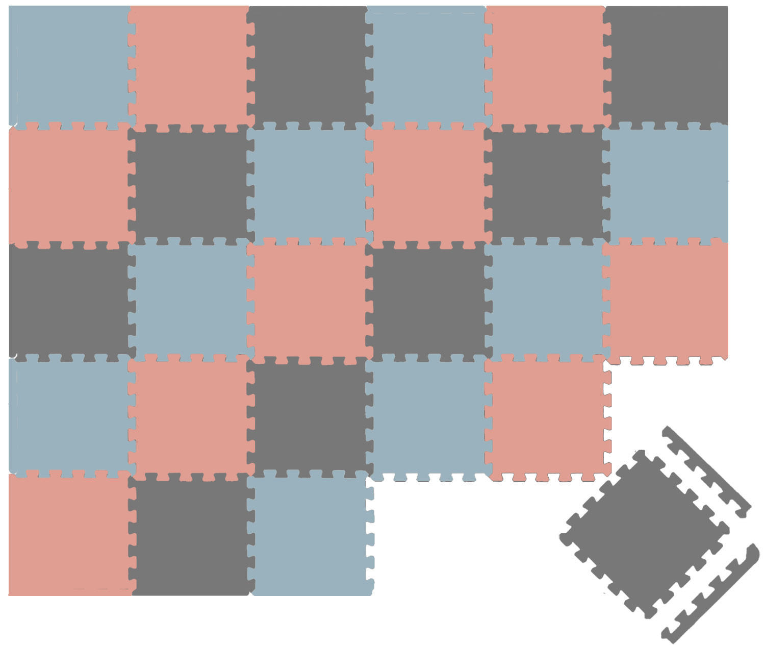 SPIELMATTE ab Null - 270/90/1 cm Puzzlematte mit Rand Graublau Terrakotta Grau - Rosa, Kunststoff (30/30cm) - Littletom