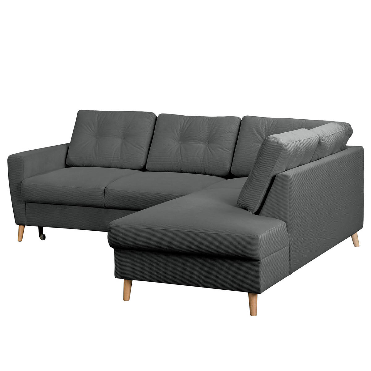 ECKSOFA mit Ottomane - Anthrazit/Braun, Holz/Textil (230/200cm) - home24