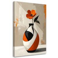 WANDBILD, Eine orangefarbene Blume in einer dekorativen weiß-orangen Vase - Orange, Textil (40/60cm) - Feeby