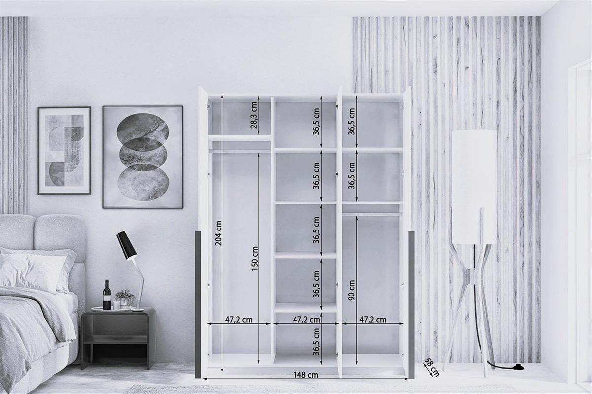 DREHTÜRENSCHRANK AMARA 148/204/58cm 3-türig Kaschmir - Kaschmir/Goldfarben, Holzwerkstoff (148/204/58cm) - MASSENO
