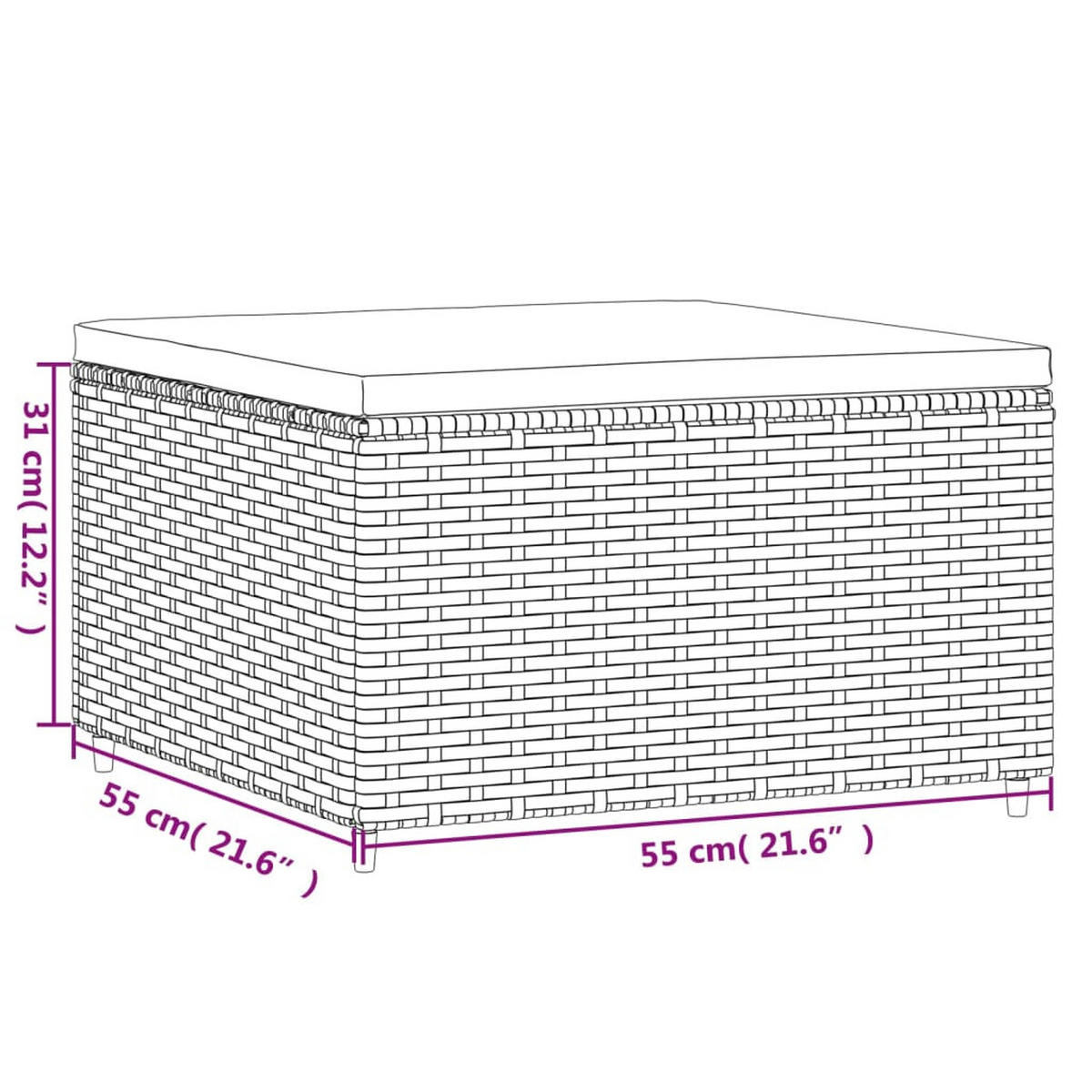 GARTENHOCKER Mit Kissen Grau Poly Rattan - Grau, Kunststoff (55/31/55cm) - vidaXL