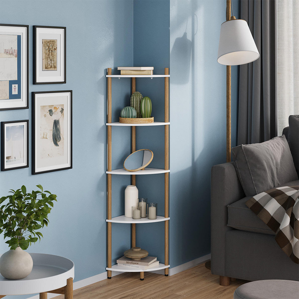 ROHOVÁ POLICE Bivio Bílá/borovice - bílá, kompozitní dřevo (29/133/29cm) - Vicco