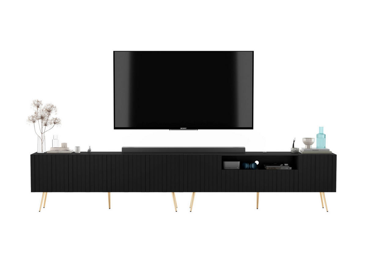 TV-LOWBOARD 2er-Set Elpis2 Schwarz matt mit schwarzen Metallbeinen 150 cm - Schwarz, Holzwerkstoff (300/60.5/36.5cm) - Meble Lindner
