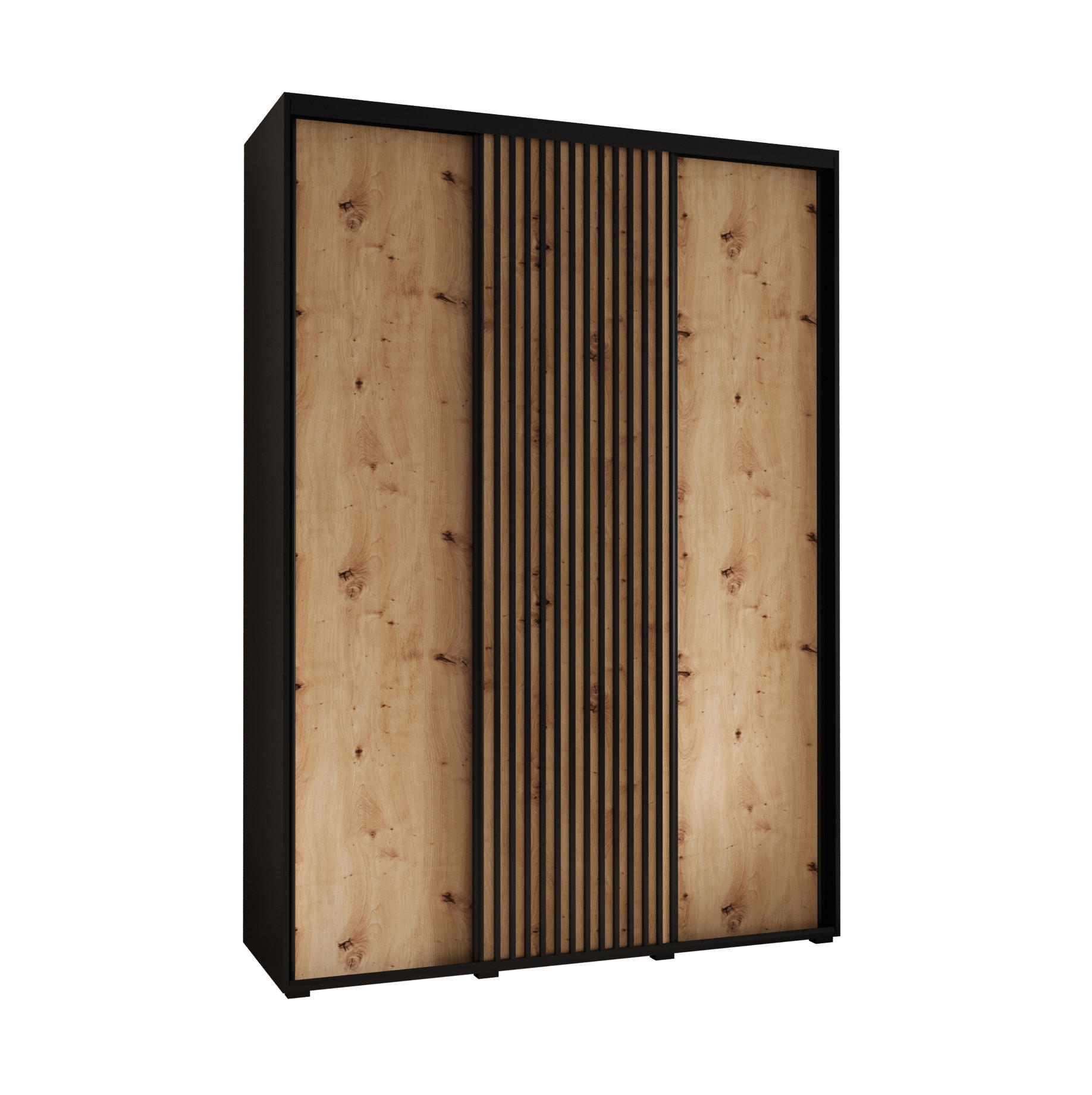 Abiks Möbel SCHWEBETÜRENSCHRANK Schwarz, Eiche Artisan, Schwarz 180cm × 45cm × 235cm