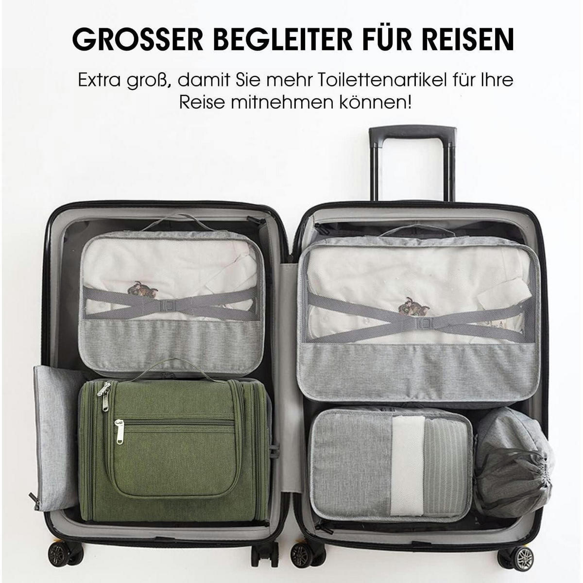 KULTURTASCHE zum Aufhängen Dunkelgrün 27 x 15,5 x 59 cm - Olivgrün, Textil (5/2/5cm)