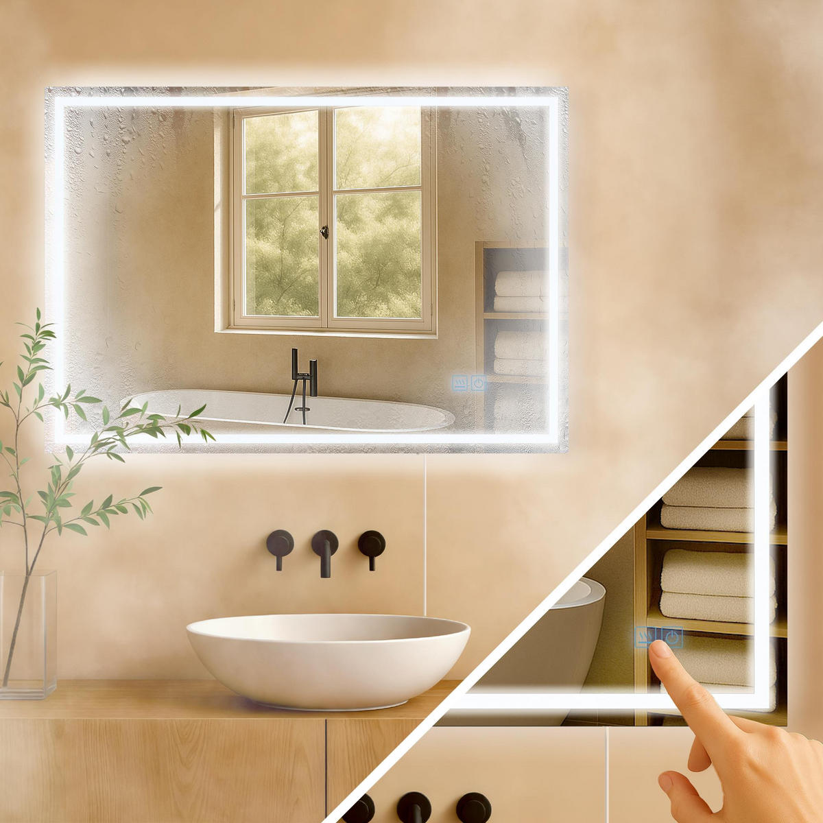 BADSPIEGEL Graz 50x70 ohne Bluetooth 70x3,5x50cm Glas Klarglas Badezimmerspiegel - Klar, Glas (70/50/3.5cm) - DELUKE