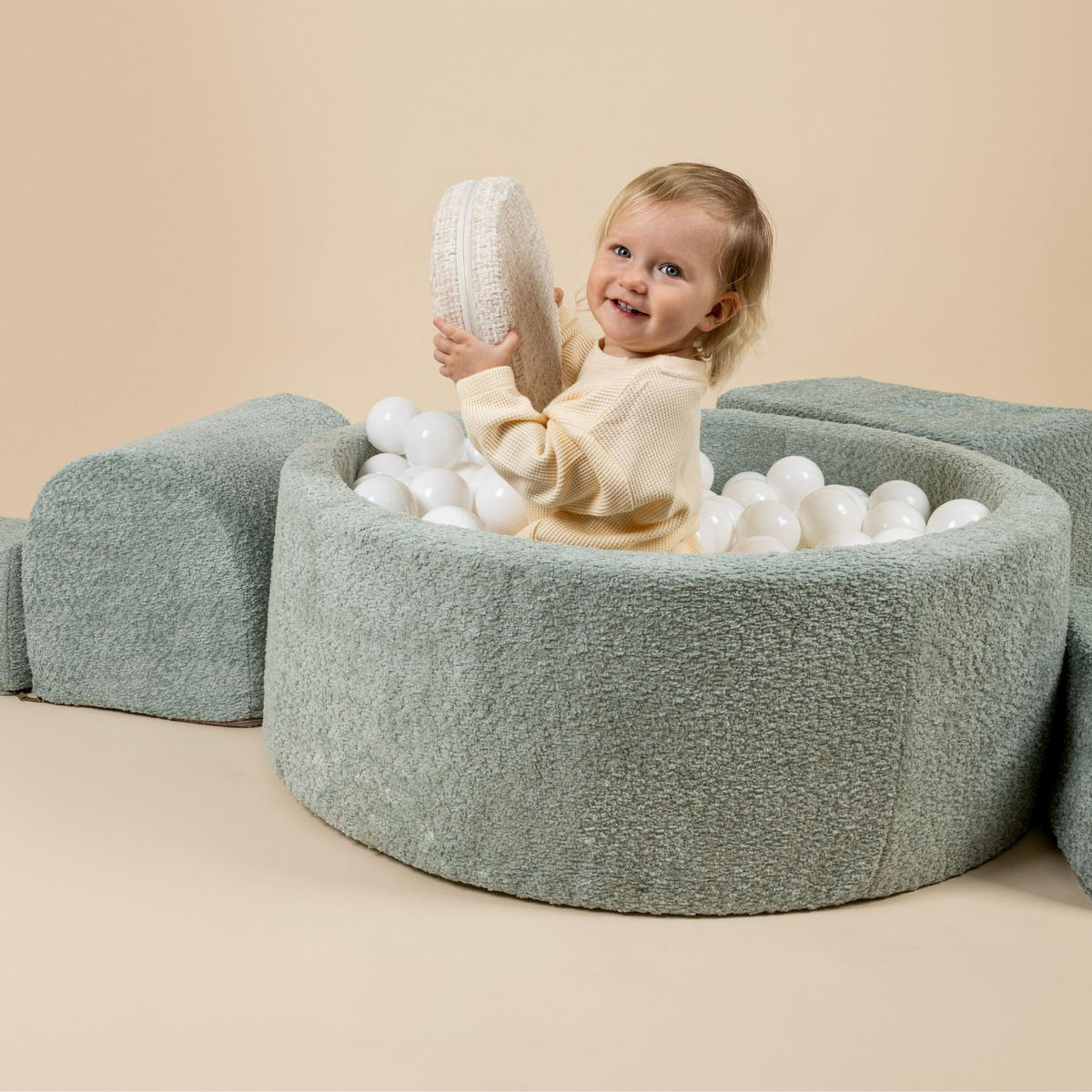BÄLLEBAD für Kinder, Boucle, Ecru - Ecru/Koralle, Textil (90/30/90cm) - MeowBaby