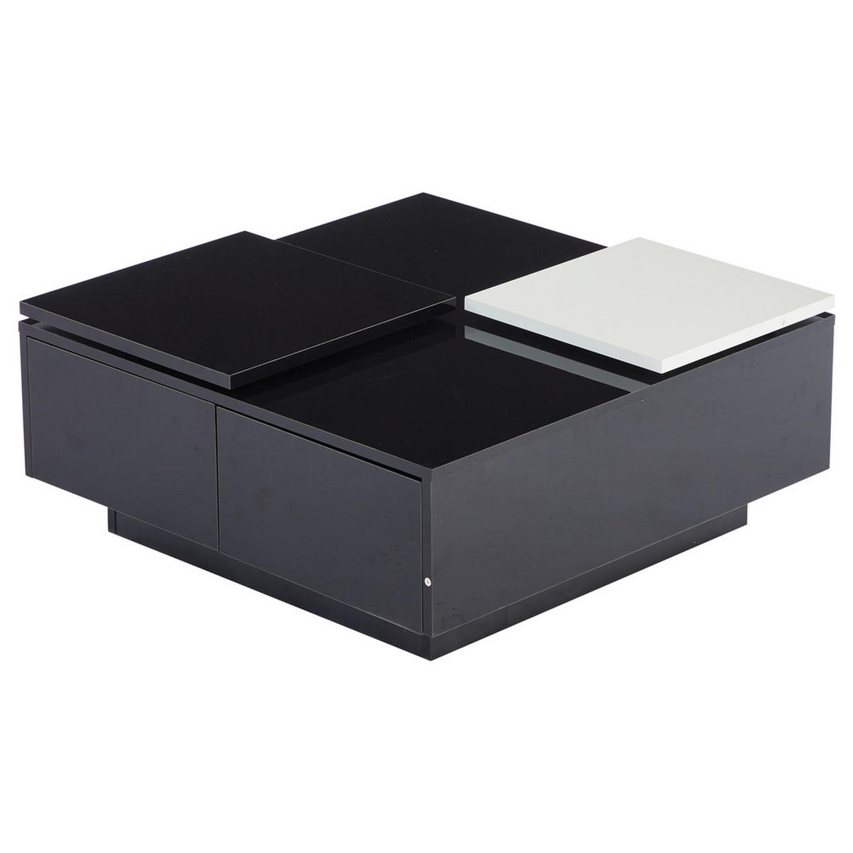 COUCHTISCH 75x75cm Schwarz Hochglanz Quadratisch Weiß Einschiebeplatte 30kg - Weiß, Holz (85.85/85.85/13.97cm) - FLIEKS