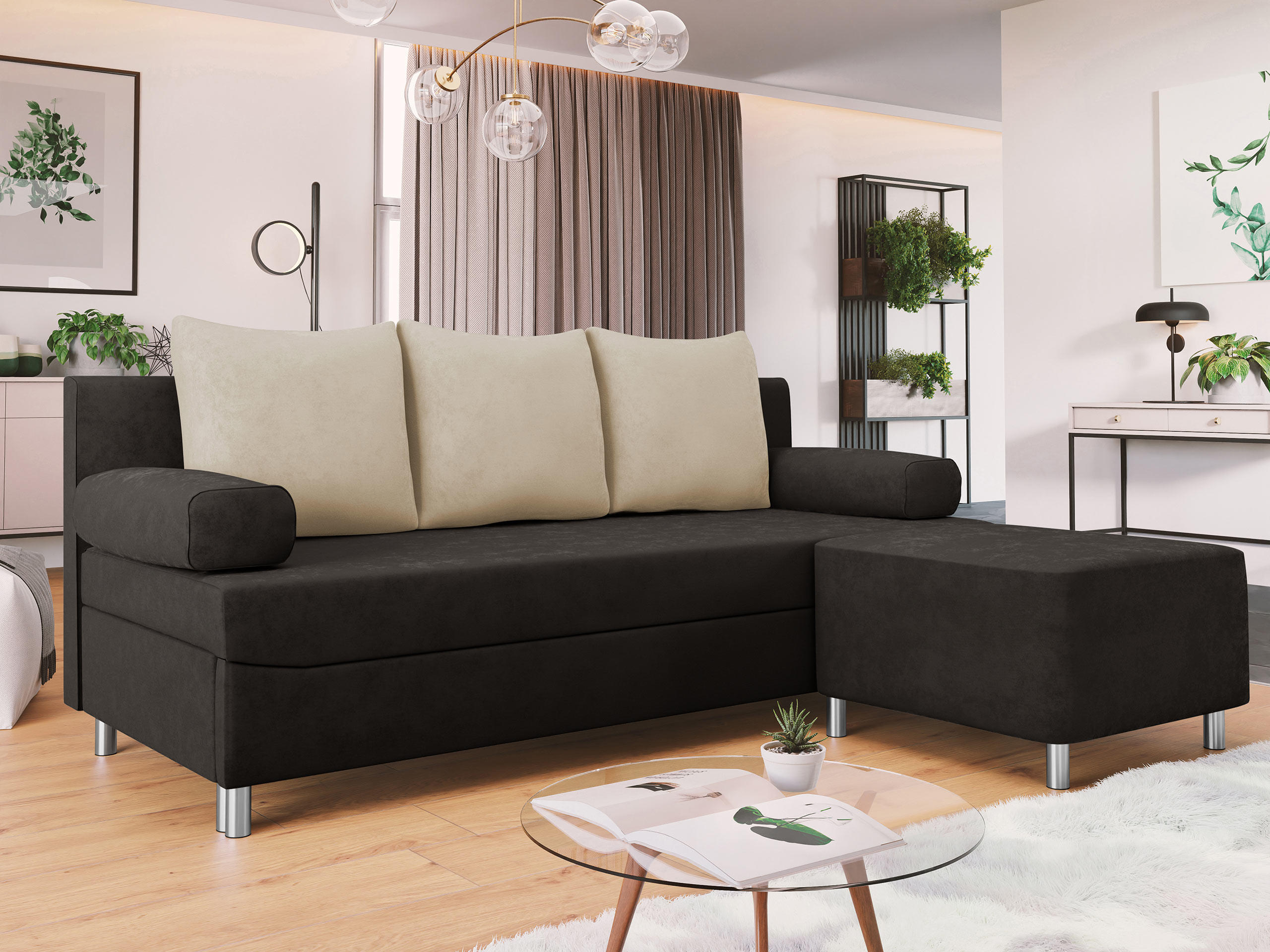 SCHLAFSOFA Dover mit Polsterhocker - Chromfarben/Braun, Holz/Kunststoff (192/80cm) - MIRJAN24