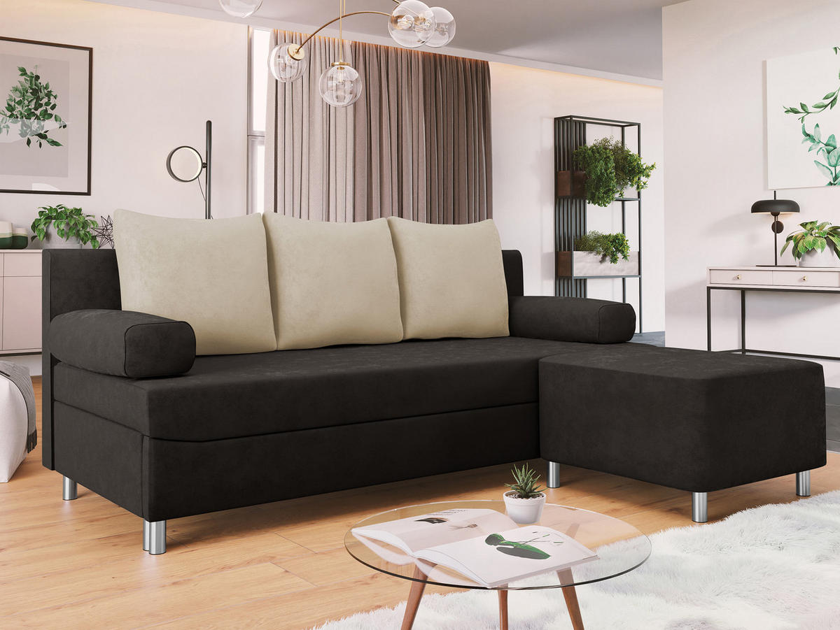 SCHLAFSOFA Dover mit Polsterhocker - Chromfarben/Braun, Holz/Kunststoff (192/80cm) - MIRJAN24