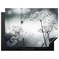 HERDABDECKPLATTE Blumen - Winter - Schnee - Natur Induktionsmatte 71x52 cm - Grau, Kunststoff (71/52/0.2cm) - MuchoWow