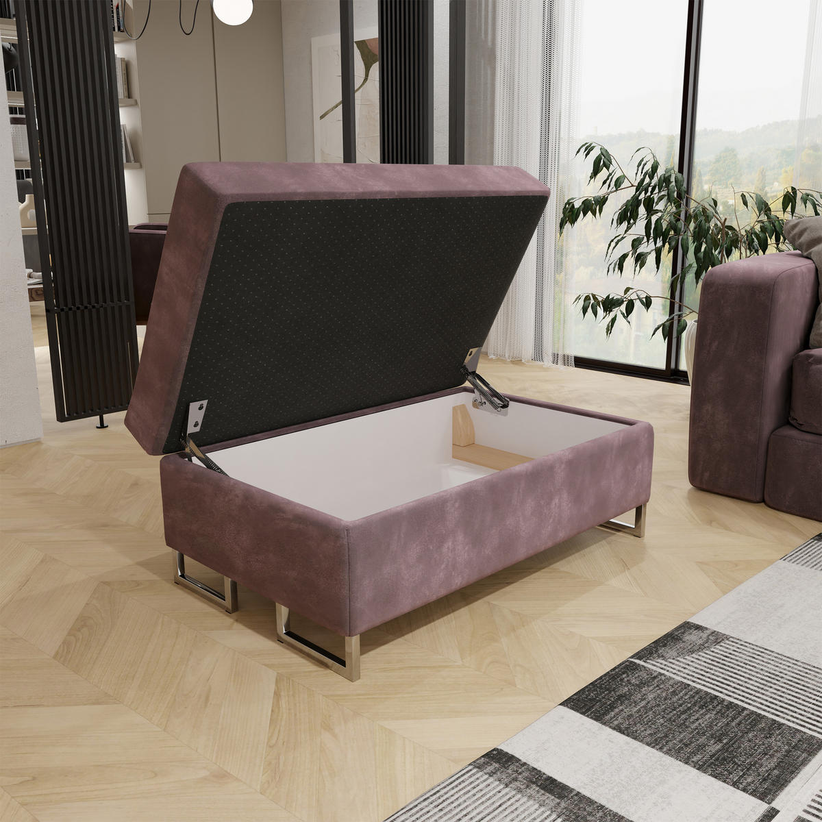POLSTERHOCKER BARLET Rosa 100x60 cm - Rosa, Textil (100/41/60cm) - MASSENO
