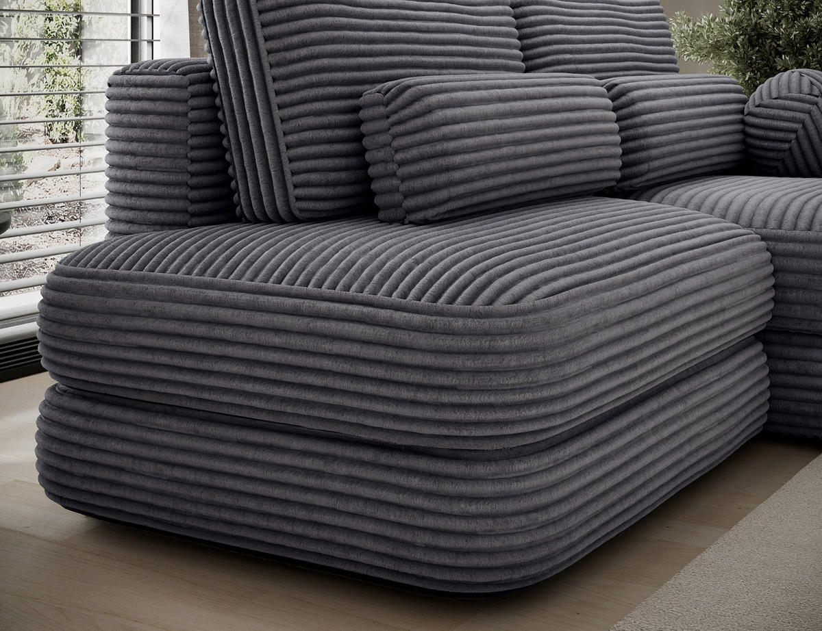 ECKSOFA RIPELI L-Form mit Schlaffunktion & Bettkasten – Modernes 3-Sitzer Sofa, Wellenfederung, 217 × 175 cm - Schwarz/Grau, Kunststoff (175/217cm) - Wohnideebilder