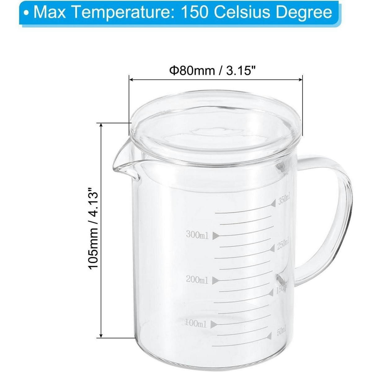 MESSBECHER Glas 350ml mit Skala und Deckel - Weiß, Glas (0.35L)