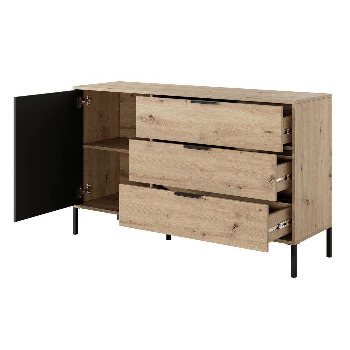 SIDEBOARD TANA KOM1 Lamellen Anthrazit Eiche - Eichefarben/Braun, Glas/Holzwerkstoff (137/82/40cm) - Komodee