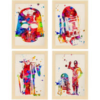 POSTER Set mit 4 Star Wars Film Darth Vader, Yoda, R2D2 und C3PO A3 Rahmen aus hellem Holz - Beige, Papier (29.7/3cm) - Nacnic